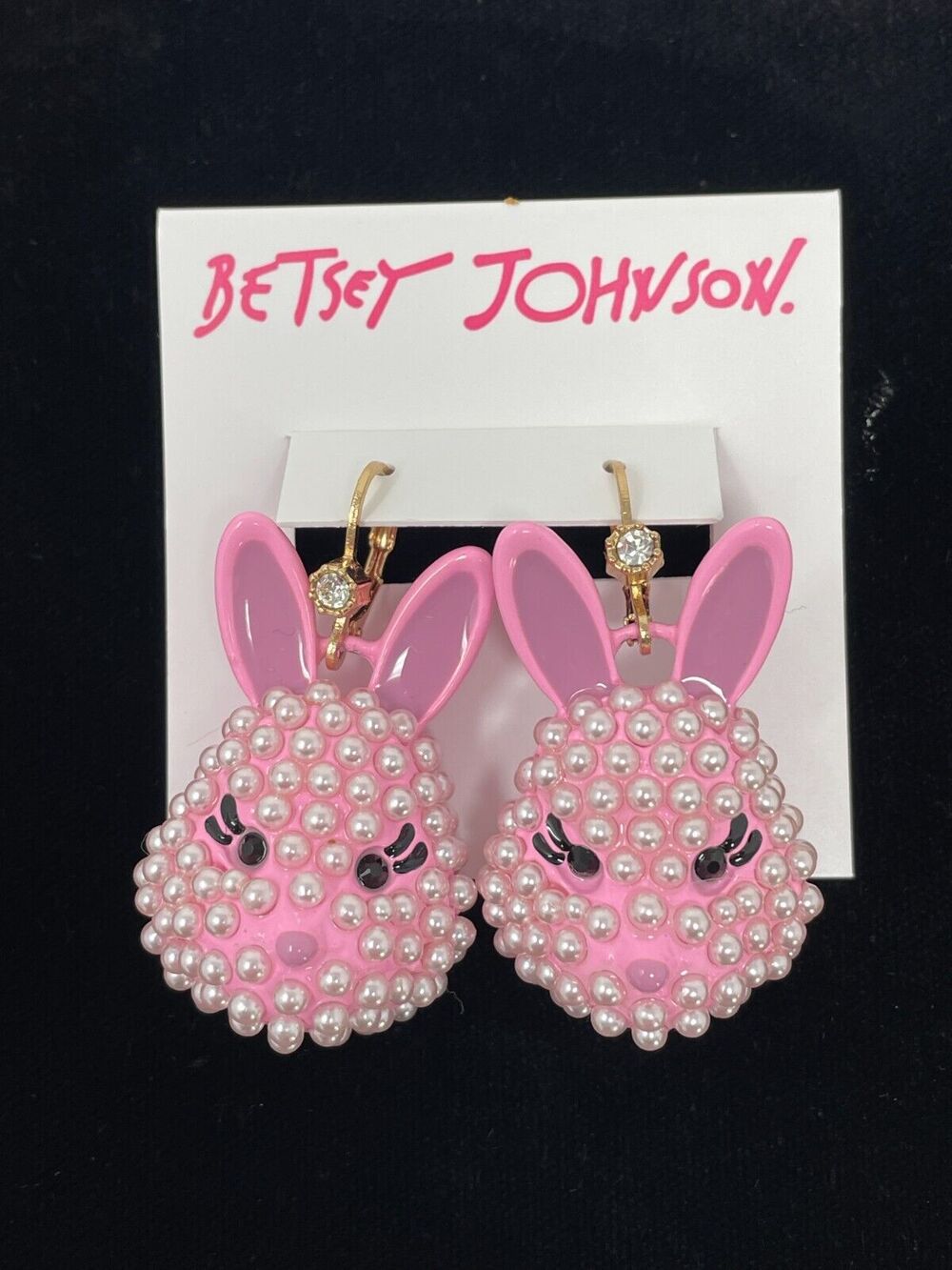 Betsey Johnson SOMEBUNNYS BABY BUNNY LEVER BACK EARRINGS PINK NWT